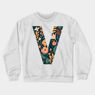 Whimsical Floral Letter V Crewneck Sweatshirt